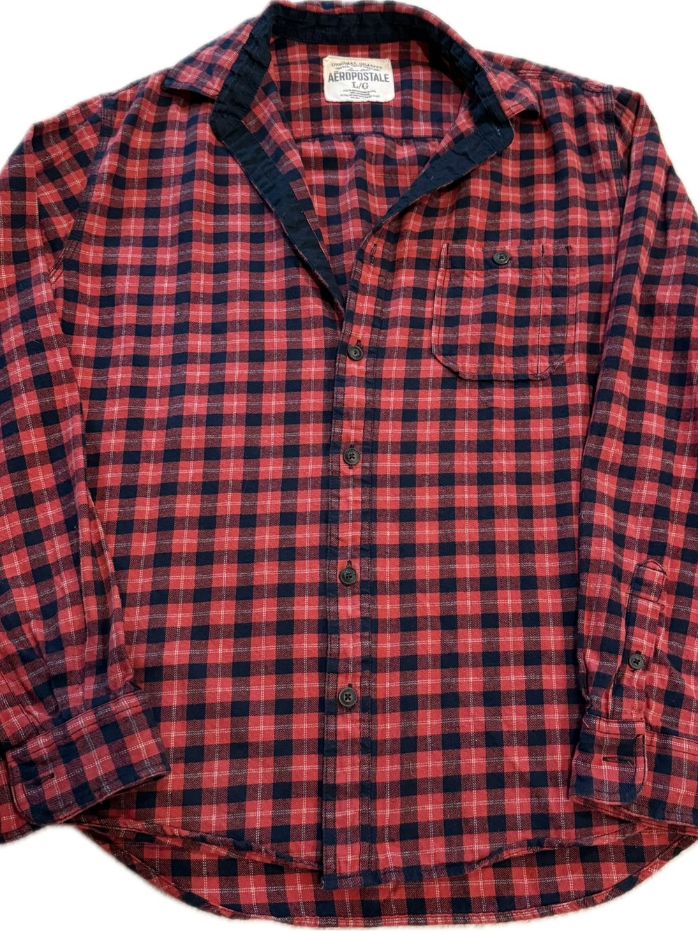 Aeropostale Red and Black Plaid Button-Down Shirt